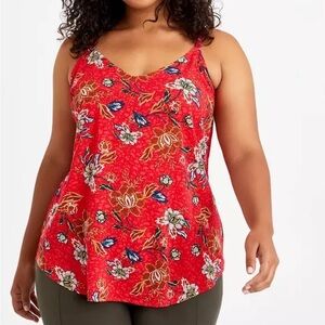 Torrid Tank Top Red Floral Ava Textured Camisole Spaghetti Straps Stretch Sz L